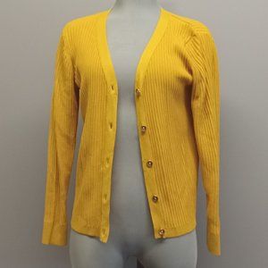 Cleo Petites bright bold lemon yellow cardigan full button light sweater sz M